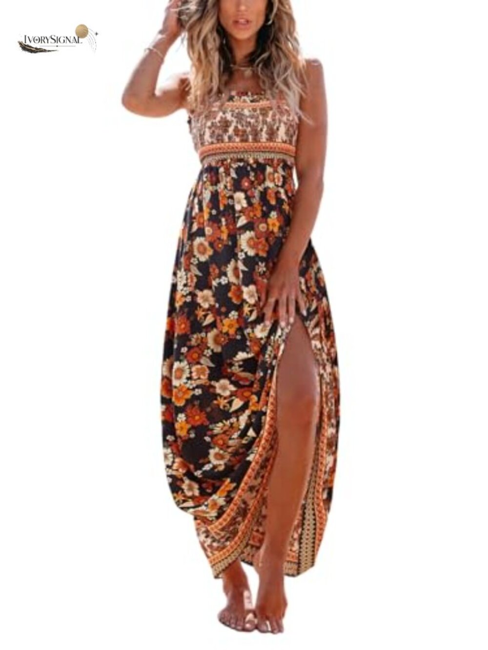 CUPSHE Women's Floral Maxi Dress Sleeveless Square Neck Smocked Sundress